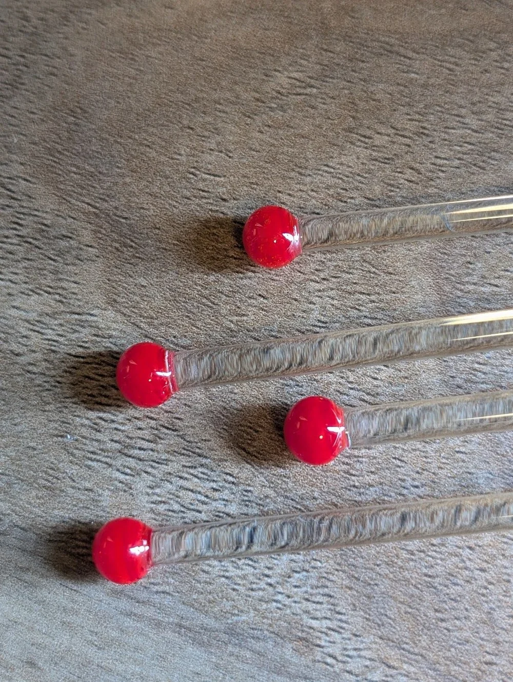 Glass Ladybug Cocktail Swizzle Sticks Set of 4 Barware Vintage MCM Lampworked